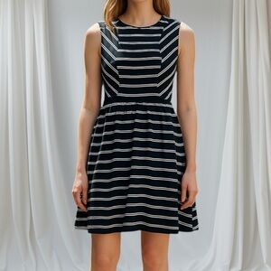 Navy blue and white lines dress size Large, NWOT